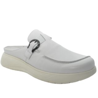 Grunwald S-8621 White Leather Clogs
