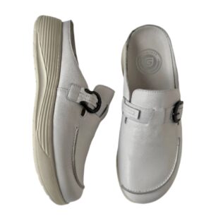 Grunwald S-8621 White Leather Clogs