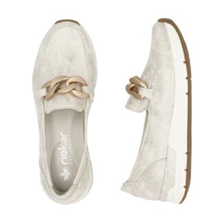 Rieker 58944-61 Beige Gold Buckle Loafer