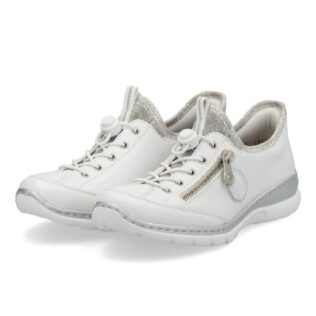 Rieker L32F1-80 White/Silver Print Zip Shoe