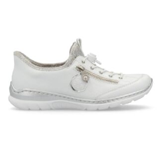 Rieker L32F1-80 White/Silver Print Zip Shoe