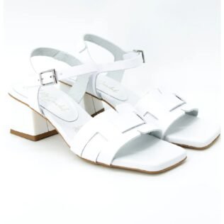 Oh My Sandals 5257 White Block Heel Sandal