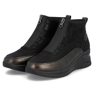 Rieker N9362-00 Black/Leopard Combi Wedge Zip Boot