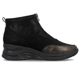 Rieker N9362-00 Black/Leopard Combi Wedge Zip Boot