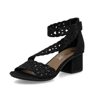 Rieker 64657-00 Black Block Heel Sandal