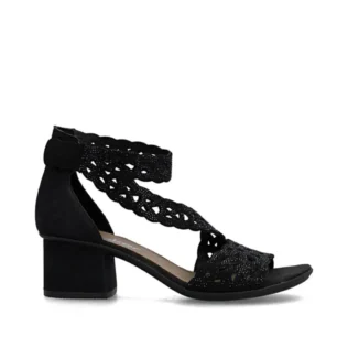 Rieker 64657-00 Black Block Heel Sandal