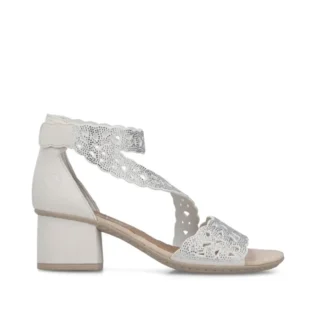 Rieker 64657-80 Off White Block Heel Sandal