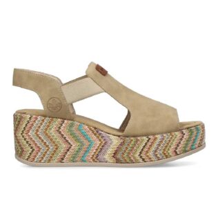 Rieker 69472-60 Beige Nubuck Platform Sandal